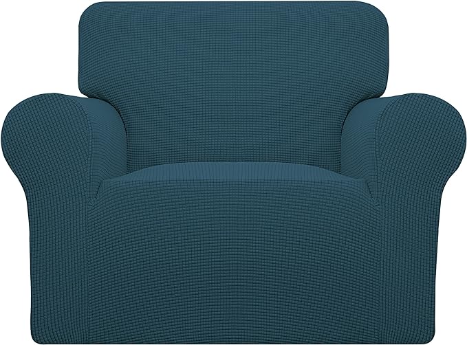 Easy-Going Stretch Chair Sofa Slipcover 1-Piece Couch Sofa Cover Furniture Protector Soft with Elastic Bottom for Kids, Pet. Spandex Jacquard Fabric Small Checks (Chair, Deep Teal)