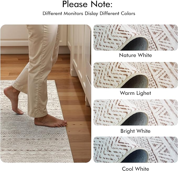 3x15 Washable Kitchen Runner Rug: Modern Moroccan Runners for Hallway Soft Non Slip Rugs with Rubber Backing Low Pile Thin Waterproof Floor Carpet for Entryway Bedroom Bathroom Indoor 3x15 Beige