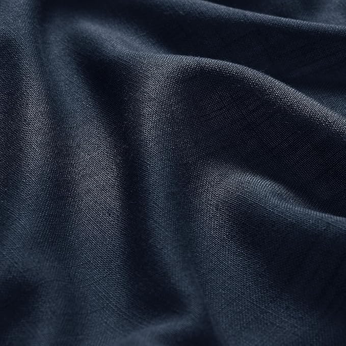 Nanspring Navy Blue Extra Long Curtain 102 inches Long 2 Panels Set for Living Room Back Tab Modern Farmhouse Coastal Decor Cotton Textured Blue Sheer Linen Curtains for High Window 52x102 Indigo