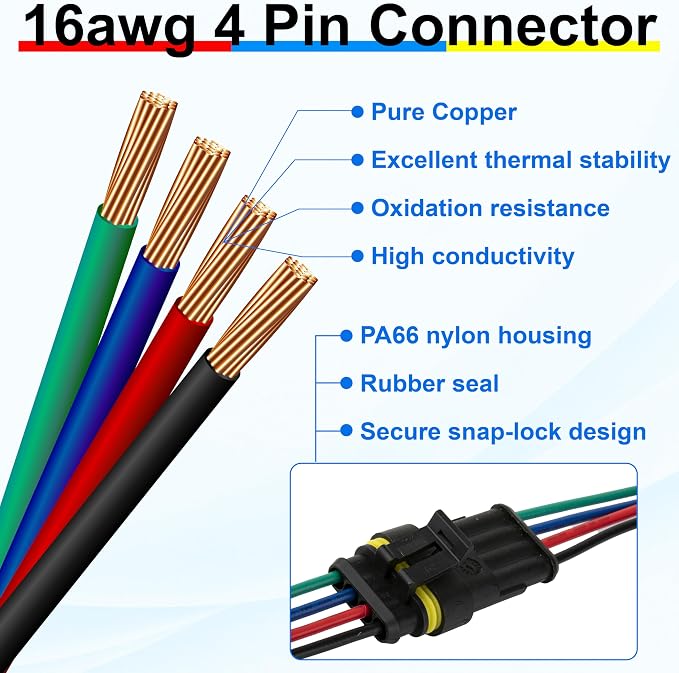 10Pcs 4 Pin Connector, 16AWG Car Waterproof Electrical Connector, Quick - Image 5