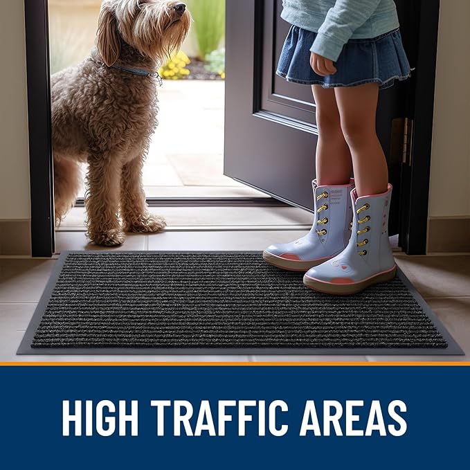 OLANLY Front Door Mat Indoor Outdoor Entrance, 2-Pack 35 x 23 Inch, Waterproof Heavy Duty Doormat, Fade Resistant, Low Profile, Easy Clean Patio Porch Welcome Floor Mats for Entry, Off-Black