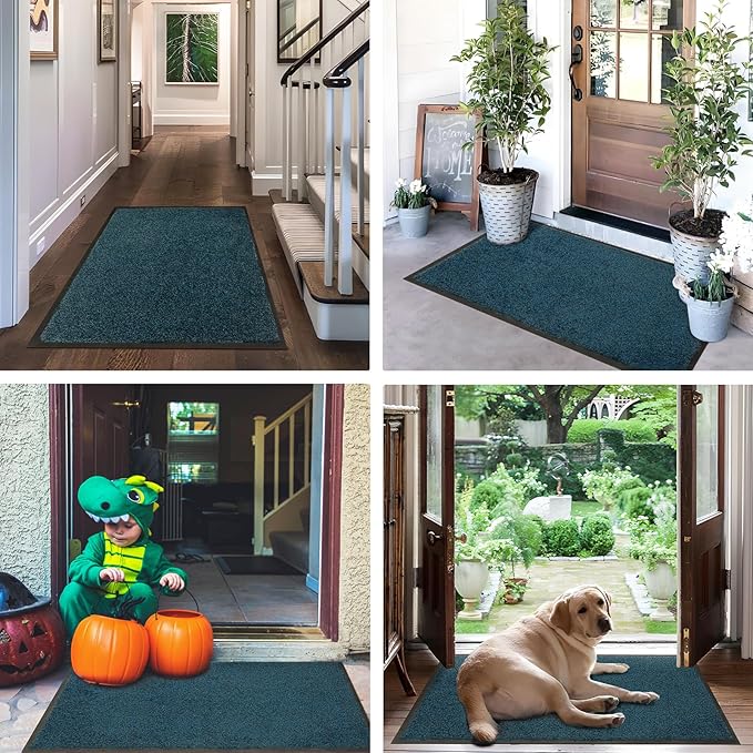 Mibao Front Door Mat, Dirt Trapper Welcome Mat for Outdoor Indoor, Non-Slip Waterproof Doormat, Durable Machine Washable Low Profile Entry Rug for Back Door Outside Patio Porch, 60" x 36", Blue