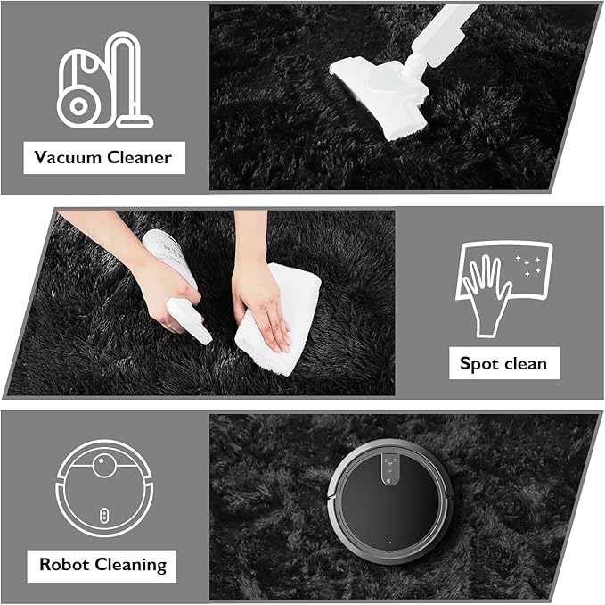 Ultra Soft Fluffy Area Rugs for Bedroom Living Room 10x12, Nursery Rug, Non-Slip Carpet for Kids Dorms Decor, Shaggy Bedside Rug, Black