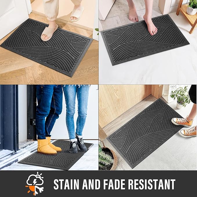HIYARD Sturdy Front Door Mat, Absorbent Muddy Dirt Resist Welcome Door Mats Outdoor Indoor, Stain and Fade Resistant, Non-Slip Backing Entry Mat Low Profile Doormat for Entryway, 36×24, Grey