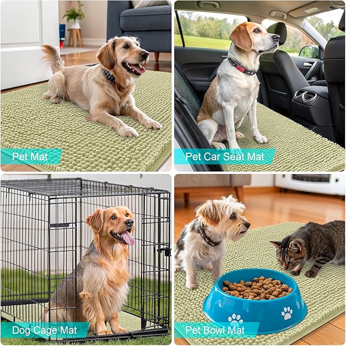 OLANLY Dog Door Mat for Muddy Paws 30x17, Absorbs Moisture and Dirt, Absorbent Non-Slip Washable Doormat, Quick Dry Chenille Mud Mat for Dogs, Entry Indoor Entryway Carpet for Inside Floor, Vanilla