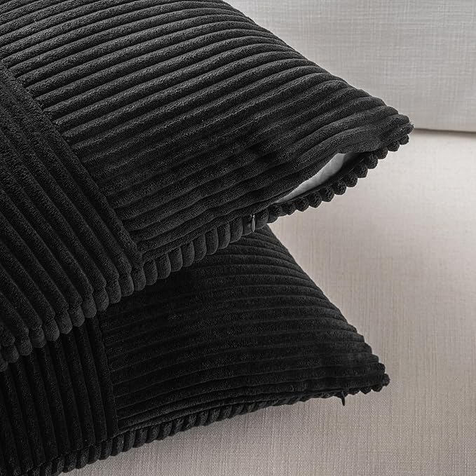 Fancy Homi 2 Packs Black Decorative Throw Pillow Covers 22x22 Inch for Living Room Couch Bed Sofa, Rustic Farmhouse Boho Home Decor, Soft Corss Corduroy Patchwork Accent Square Cushion Case 55x55 cm