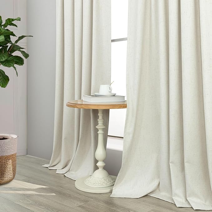 60 Inch Extra Wide Curtains for Windows 120 to 140 Blackout Linen 90 Inch Long Light Blocking Soundproof Patio Door Curtain 2 Panels Floor to Ceiling Drapes Heavy Thermal Insulated 60x90 Cream Ivory