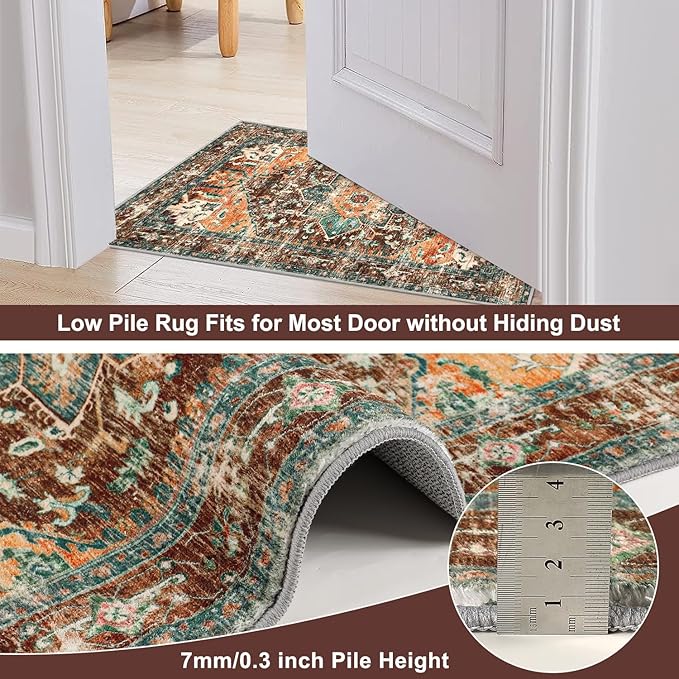 Yamaziot Washable Runner Rug, 2x5 Non-Slip Boho Vintage Hallway Rug Runner with Rubber Backing, Stain Resistant Distressed Carpet Runner for Bedroom, Kitchen, Laundry, Entrance