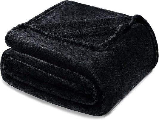 Exclusivo Mezcla Fleece Blanket Cal King Size for Bed, Super Soft and Warm, All Season, Cozy, Plush, Lightweight, 120x120 Inches, Black
