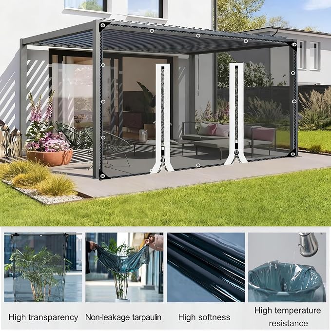 Curtain Patio Enclosure with Zippe, Heavy Duty PVC Transparent Tarpaulin Side - Image 5