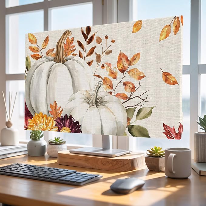 Thanksgiving Pumpkin Fall Orange Maple Leaf Watercolor Indoor TV Cover by Unknown