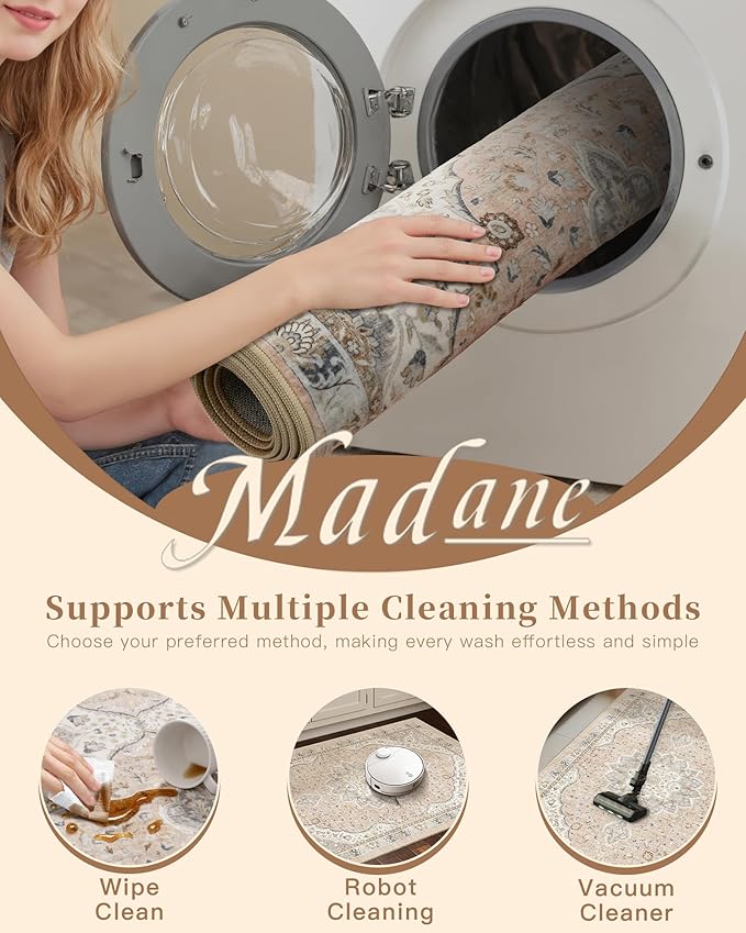 Madane Hallway Runner Rug - 2x5 Rug Runner Washable Runner Rugs Non-Slip Low-Pile Kitchen Runner Rug Laundry Room Rug Throw Carpet for Entrance Bedroom Living Room (2'x5', Pink/Gray)