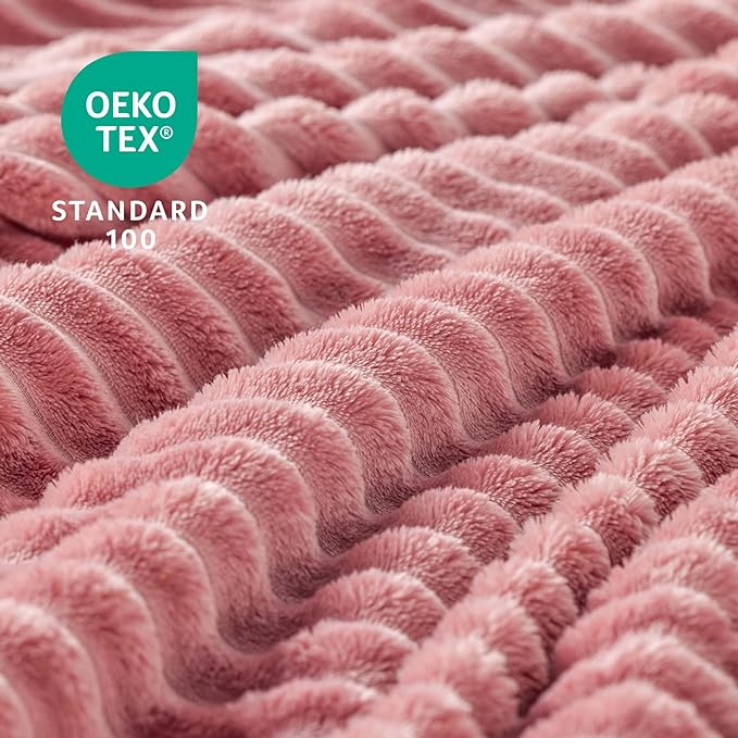 BEDELITE Fleece Throw Blanket for Couch – 3D Ribbed Jacquard Soft and Warm Decorative Fuzzy Blanket – Cozy, Fluffy, Plush Lightweight Pink Throw Blankets for Bed, Sofa, 50x60 inches
