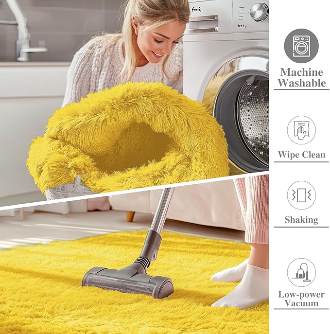 OLANLY 2x8 Machine Washable Runner Rugs for Hallway, Soft Fluffy Shaggy Bedside Rugs for Bedroom, Living Room, Indoor Floor Carpet for Kids Girls and Boys, Nursery Rooms, Home Decor Aesthetic, Yellow