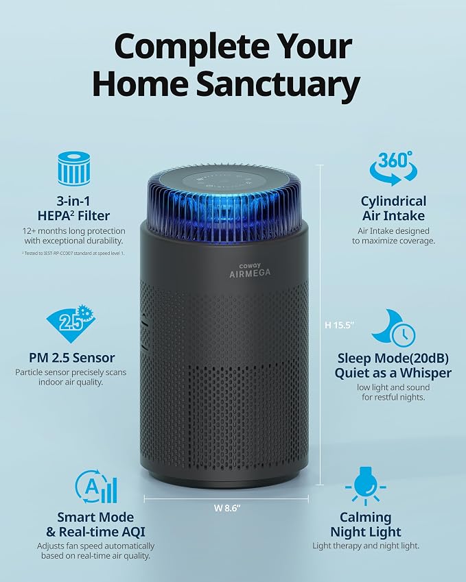 COWAY Air Purifiers for Home up to 810 ft², HEPA and Carbon Filter for Smoke - Image 2