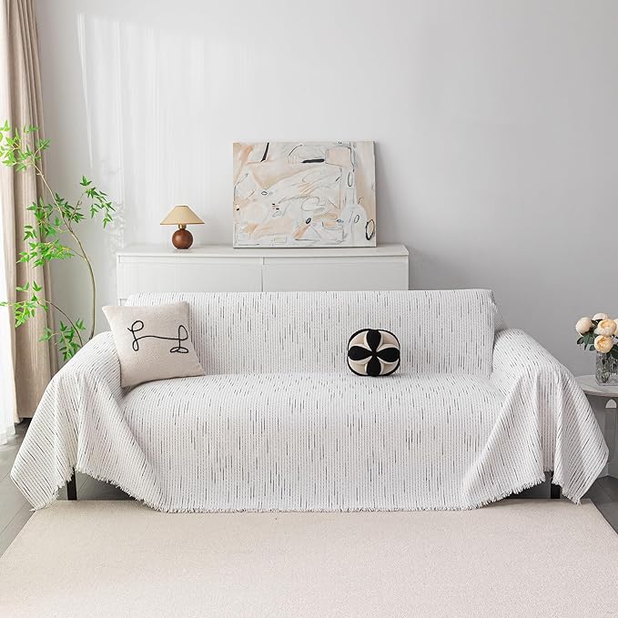 MYSKY HOME Couch Covers for 2 Cushion Couch Sofa, Chenille L Shape Sectional Couch Cover - Pet-Friendly, Machine Washable, Non-Slip Sofa Protector for Dogs, Kids, 71"x118", White