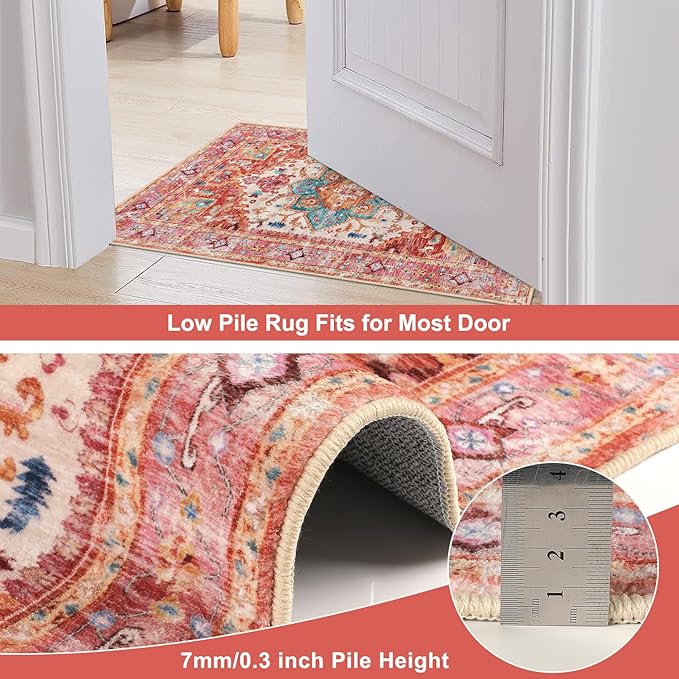 Yamaziot Washable Runner Rug, 2x10 Non-Slip Boho Vintage Hallway Rug Runner with Rubber Backing, Stain Resistant Distressed Carpet Runner for Bedroom, Kitchen, Laundry, Entrance