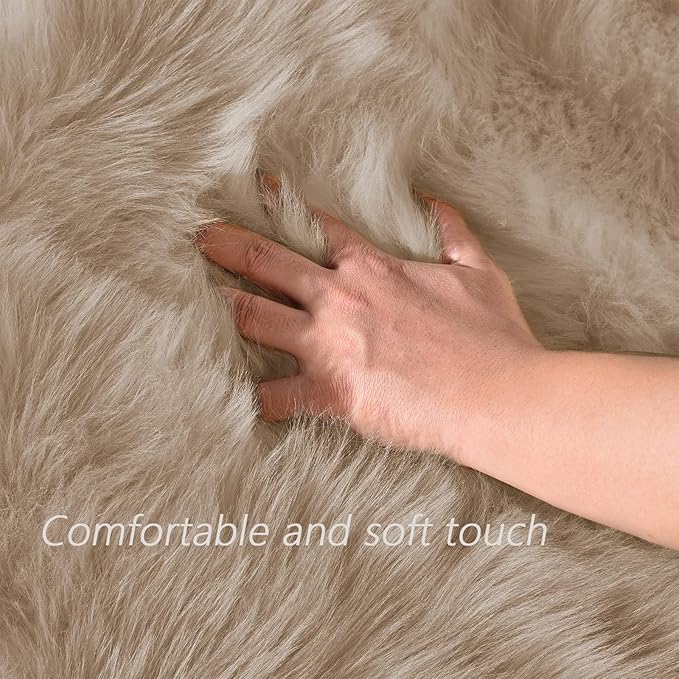 Latepis Washable 3x4 Light Brown Sheepskin Fluffy Shag Plush Faux Fur Rug for Living Room Bedroom Dorm Room Throw Rectangle