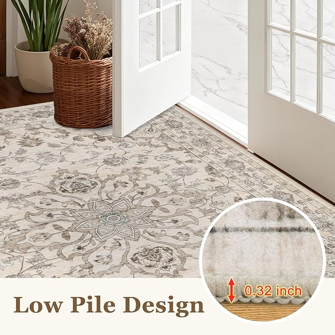 Area Rugs 10x14 Living Room Rug: Washable Rug Soft Vintage Distressed Floral Carpet Indoor Non-Slip Stain Resistant Large Carpets for Bedroom Dining Room Farmhouse Nursery Home Office Brown Beige