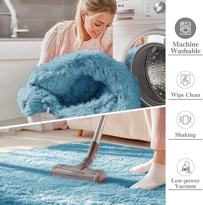 OLANLY 5x7 Machine Washable Large Area Rugs for Living Room, Bedroom, Soft Fluffy Shaggy Bedside Rug, Indoor Floor Carpet for Kids Girls and Boys, Dorms, Nursery, Home Decor Aesthetic, Slate Blue