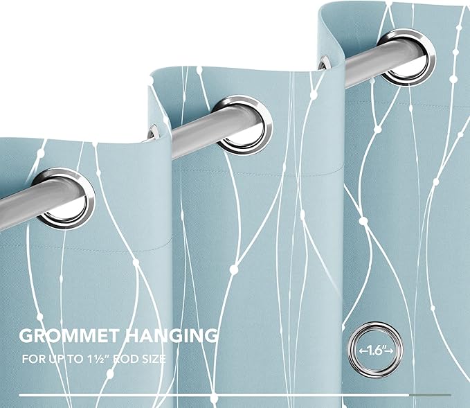 Deconovo Blackout Curtains, Thermal Insulated Soundproof Grommet Drapes, Wave Dot Foil Print, 42 x 45 Inch, Set of 2, Machine Washable Window Panel for Bedroom Living Room Nursery Kitchen, Light Blue