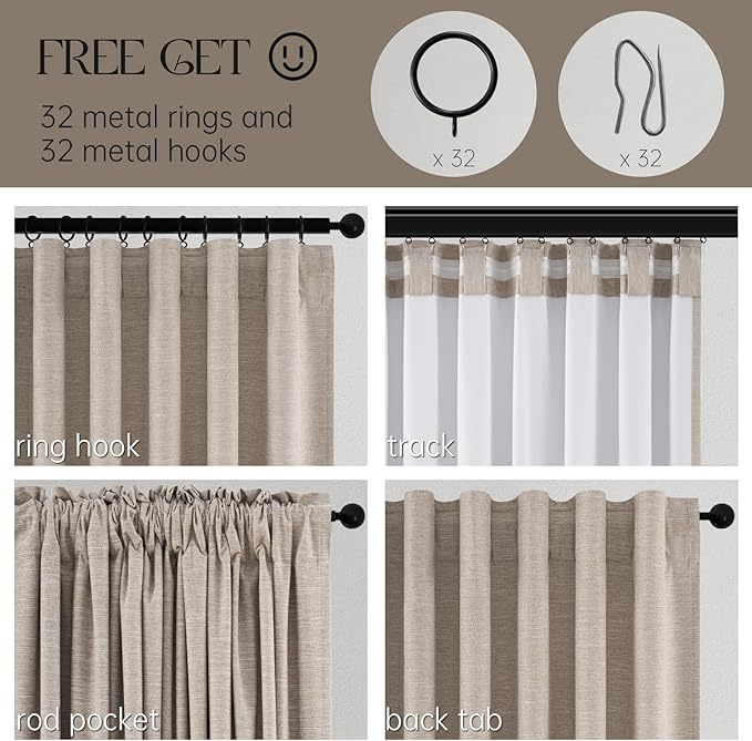 Topfinel Boho Farmhouse Black Out Linen Curtains 84 Inch Length 2 Panels Set for Bedroom Living Room, Taupe Thermal Insulated Neutral Burlap Drapes Linen Blend 7FT Long Hook Belt Pleated Back Tab