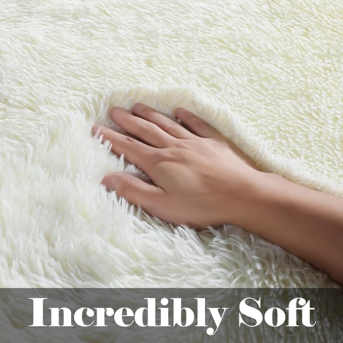 ONASAR Cream White 8x10 Area Rugs for Living Room, Large Fluffy Shag Bedroom Rug, Ivory Soft Plush Thick Shaggy Big Floor Carpet for Kids Boy and Girls Teen Dorm Nursery Indoor Home Decor