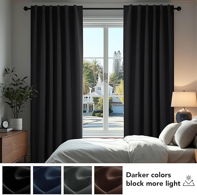 Deconovo Blackout Curtains, Thermal Insulated, W38 x L45 2 Panels, Back Tab, Machine Washable, Room-Darkening Drapes for Bedroom/Living Room Black