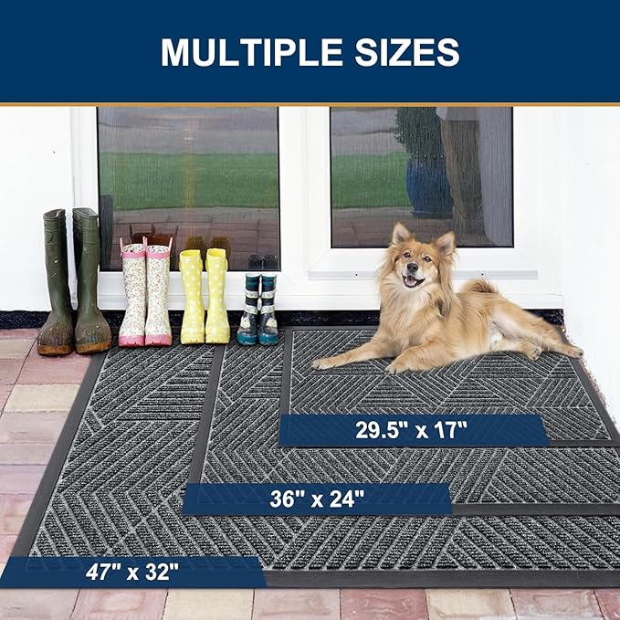 Smiry Front Door Mat Outside Entrance, Heavy Duty Sturdy Natural Rubber Doormat, Trap Dirt and Moisture, Easy Clean Low Profile Welcome Floor Mats for Indoor Outdoor Entry, 59x23 Inch, Grey
