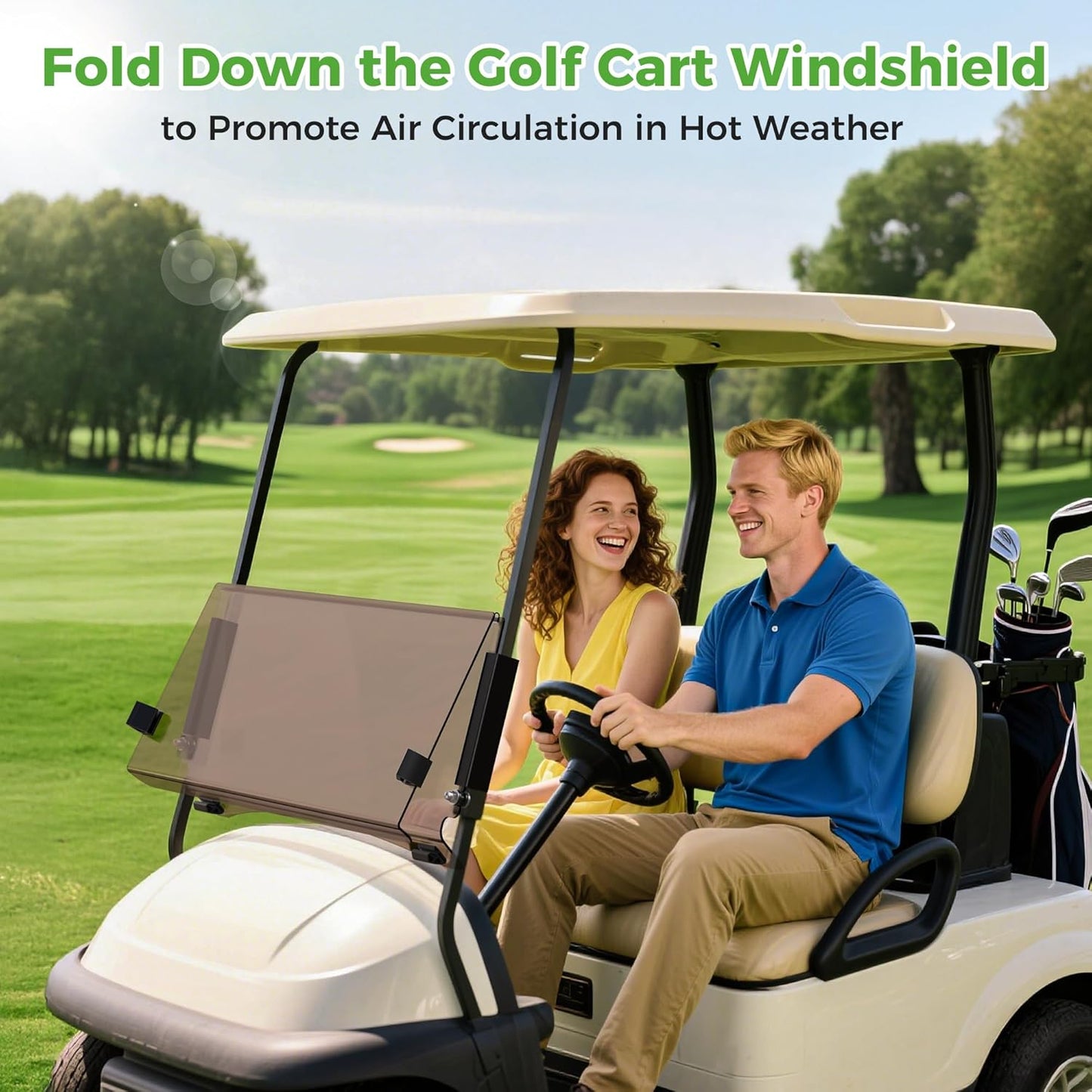 10L0L Golf Cart Windshield for Club Car Precedent 2004-Up, Tempo, 2017-Up Onward, Clear/Tinted Fold Down Club Car Windshield Anti-UV Impact Resistant - 37.5"W X 33.6"H