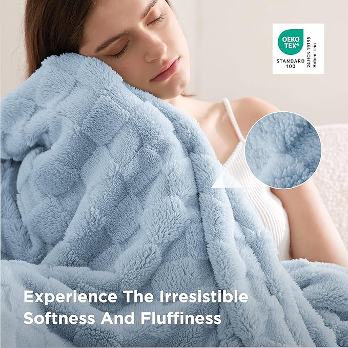 Bedsure GentleSoft Blankets Queen Size for Bed - Super Soft Cozy Blanket for Kids Girls, Large Fuzzy Fleece Throw for Bedroom Decor, Light Blue, 90x90 Inches