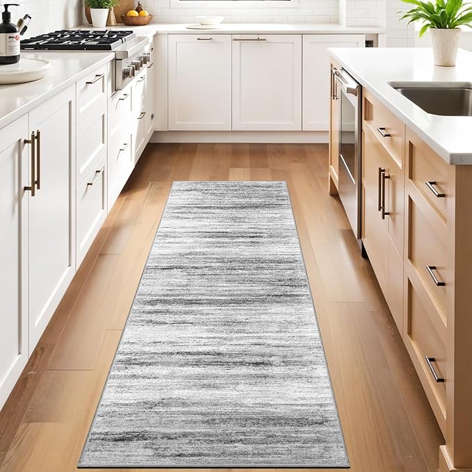 3x9 Washable Runner Rug for Family: Easy-to-Clean Runners for Hallway Entryway Kitchen Bedroom - Stain and Water Resistant Rugs with Non-Slip Backing - Soft Low-Pile Carpet Grey
