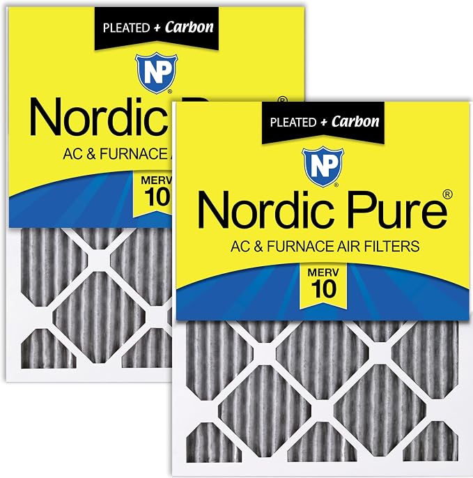 Nordic Pure 12x12x1 Pleated MERV 10 Plus Carbon Air Filters 2 Pack | Actual by NordicPure
