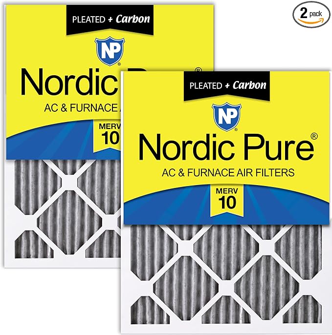 Nordic Pure 20x22x1 Pleated MERV 10 Plus Carbon Air Filters 2 Pack | Actual by NordicPure