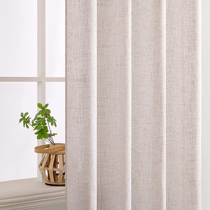 MIULEE Natural White Linen Curtains 100 Inch Length 2 Panels for Bedroom Living Room, Soft Thick Linen Textured Window Drapes Semi Sheer Light Filtering Back Tab Rod Pocket Burlap Look Decor