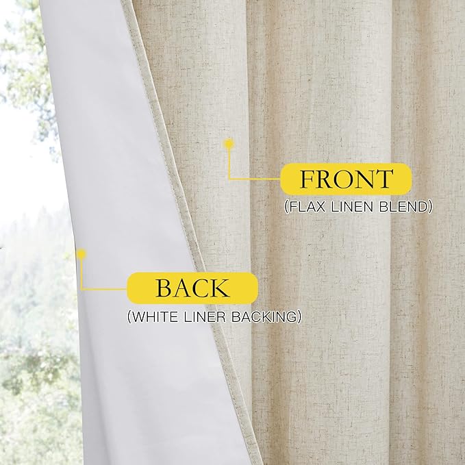 NICETOWN Natural Kitchen 100% Blackout Narrow Curtains 48 inches Long 2 Panels Set, 34" Wide, Rustic Grommet Thermal Insulated Full Blackout Window Draperies with White Liners for Cupboard