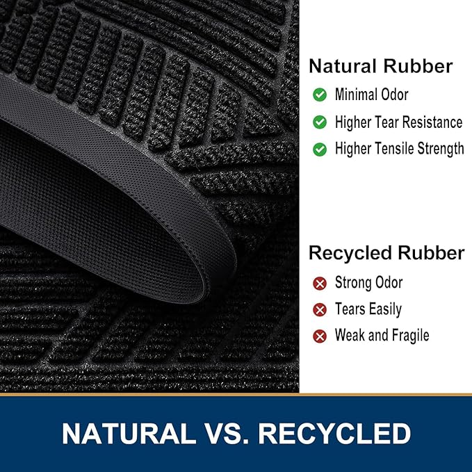 Smiry Front Door Mat Outside Entrance, Heavy Duty Sturdy Natural Rubber Doormat, Trap Dirt and Moisture, Easy Clean Low Profile Mats for Indoor Outdoor Entry, Irregular Triangle (47x32, Black)