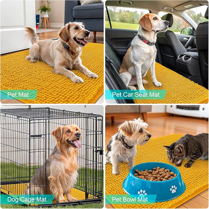 OLANLY Dog Door Mat for Muddy Paws 50x30, Absorbs Moisture and Dirt, Absorbent Non-Slip Washable Doormat, Quick Dry Chenille Mud Mat, Entry Indoor Entryway Carpet for Inside Floor, Golden Yellow