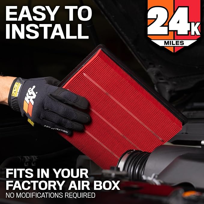 K&N Engine Air Filter: Extended Life 24, 000 Mile Replacement Air Filter: - Image 5