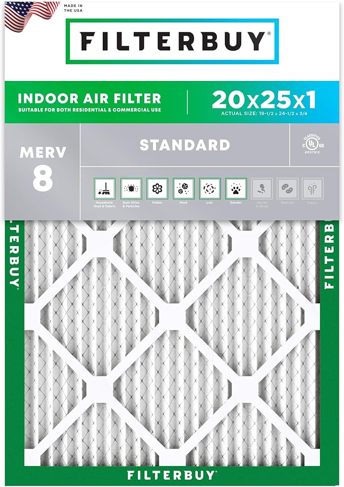 Filterbuy 20x25x1 Air Filter MERV 8 Essential Dust & Allergy Defense, by Filterbuy