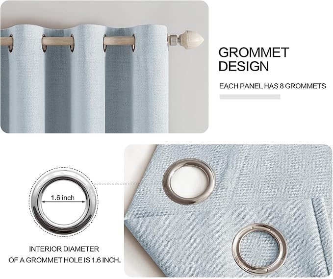 MIULEE Linen Textured Curtains for Bedroom Solid 100% Blackout Thermal Insulated Chambray Blue Grommet Room Darkening Curtains & Drapes Luxury Decor for Living Room Nursery 52 x 54 Inch (2 Panels)