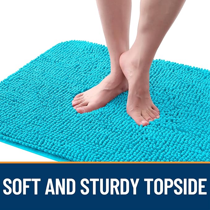 OLANLY Dog Door Mat for Muddy Paws 45x27, Absorbs Moisture and Dirt, Absorbent Non-Slip Washable Doormat, Quick Dry Chenille Mud Mat for Dogs, Entry Indoor Entryway Carpet for Inside Floor, Aqua Blue