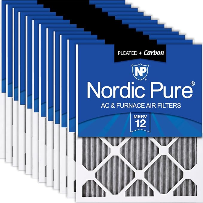Nordic Pure 12x24x1 Furnace Air Filters MERV 12 Pleated Plus Carbon 12 Pack by NordicPure