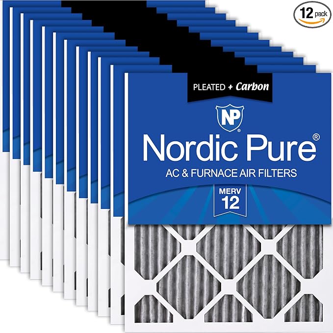 Nordic Pure 20x22x1 Pleated Air Filters MERV 12 Plus Carbon 12 Pack by NordicPure