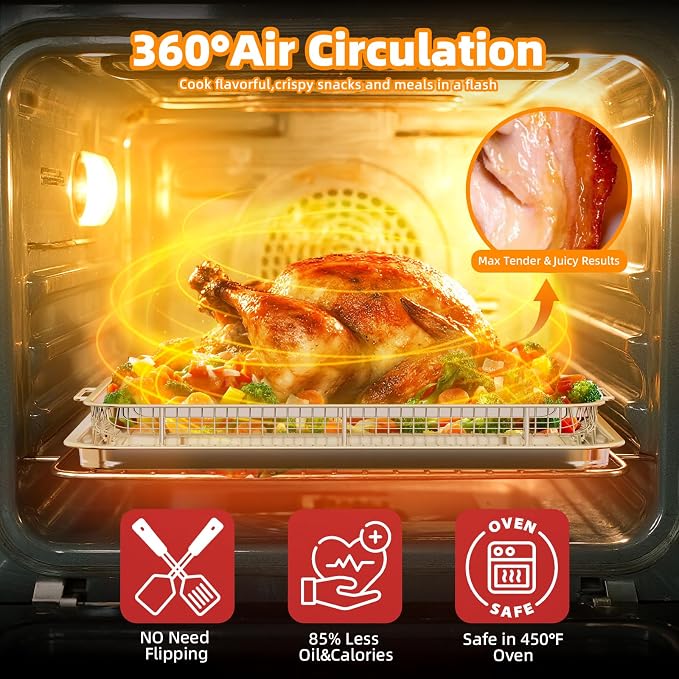 Air Fryer Basket for Oven, 2 Set Air Fryer Pan and Crisper Tray, YEPATER 18.7" - Image 4