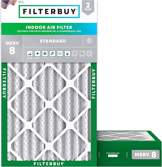 Filterbuy 12x25x4 Air Filter MERV 8 Essential Dust & Allergy Defense, by Filterbuy
