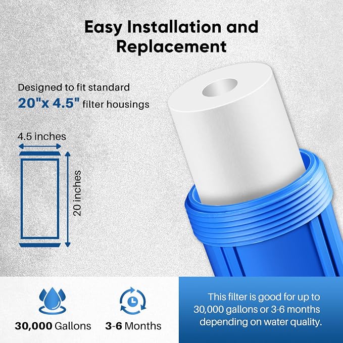 PUREPLUS 20 Micron 20" x 4.5" Whole House Sediment Home Water Filter - Image 7