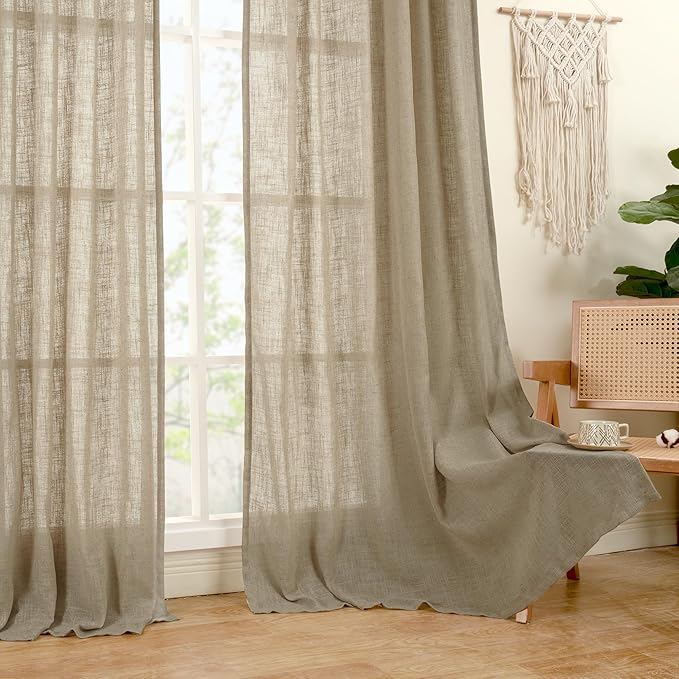 LAMIT Taupe Linen Curtains 45 Inch Length 2 Panels, Light Filtering Panels Back Tab and Rod Pocket Country Decor Drapes for Kitchen/Window/Loft Room/Bedroom, 34 x 45 Inch