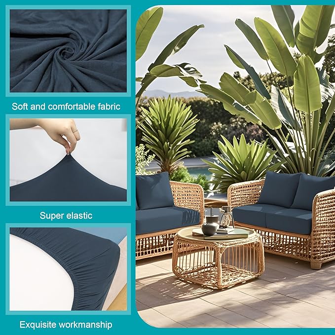 12 Pcs Stretch Patio Cushion Covers,Outdoor Couch Covers Replacement,Outdoor Couch & Sofa Slipcovers,for Patio Furniture Cushion Covers,Washable Reusable Furniture Protector (Gray Blue,Cover Only)