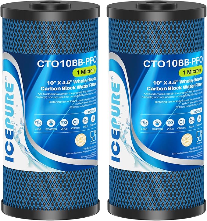 ICEPURE 1 Micron 10" x 4.5" Whole House PFOA/PFOS Carbon Water Filter Cartridge by ICEPURE